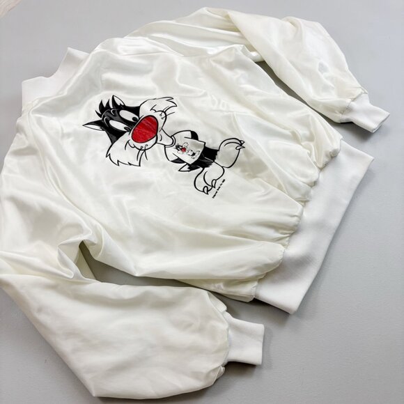 LOONEY TUNES Vintage Satin Bomber Jacket XL 1986 Sylvester Magic Mountain Park - Picture 2 of 10